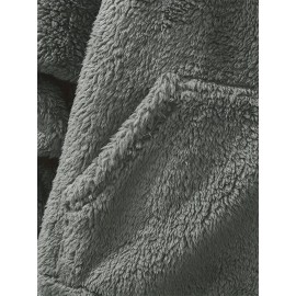 [Cozy Fleece Hoodie] Soft, Warm Men's Cozy Fleece Hoodie with Kangaroo Pocket | Beige Pullover for Fall/Winter, Casual Long Sleeve Sweatshirt with Elastic Cuffs | Plush Texture, Perfect for Outdoor or Indoor Wear, Winter Apparel