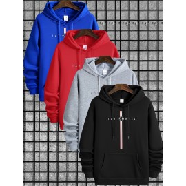 [4pcs Tatoris Print Sweater Set] 4pcs Men's Tatoris Print Sweater Set | Fashionable & Casual Drawstring Hooded Sweaters | Comfortable Long-Sleeved for Autumn & Winter