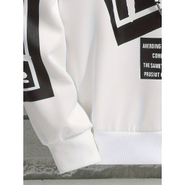 2-Pack Men'S Casual Long Sleeve Hooded Sweatshirts, Polyester Knit Fabric with Slight Stretch, Regular Fit, Alphabet Pattern, Sports Style Hooded Pullover for Outdoor, Leisure & Athletic Wear