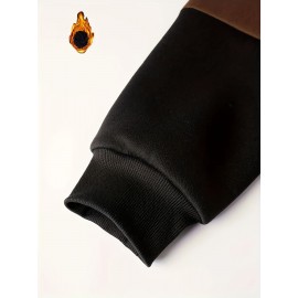 Comfortable Polyester Men's Casual Loose Fit Hoodie, Adjustable Drawstring Fashionable Hooded Sweatshirt For Fall And Winter