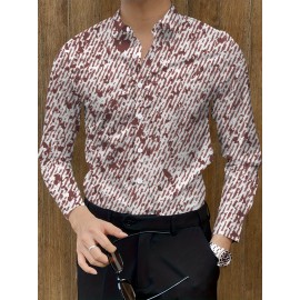 [Elegant Style] Men's Formal Dress Shirt - Sleek White with Modern Black & Gray Abstract Print, Polyester Blend, Non-Stretch, Button-Up with Lapel Collar, Ideal for All Seasons, Formal Attire|Classic Buttonup|Sleek Tailored Fit