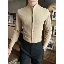 Premium Zhongshan Shirt for Men, Long Sleeve New Spring/Autumn Collection Chinese Style Stand Collar Casual Handsome Dress