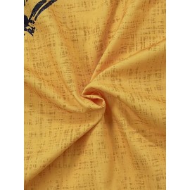 Men's Lightweight Shirt - Black & Mustard-Yellow Geometric Cat Art Print Button-Up - Stand-Up Collar Casual Beach Vacation Outfit - Machine Washable Summer Blouse for Everyday & Formal Events, Beach Clothes, Nontransparent Fabric