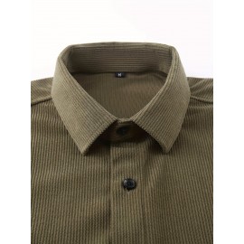 [Men's Corduroy Shirt Jacket] Bohemian Corduroy Shirt Jacket - Men's Solid Color Relaxed Fit Long Sleeve with Chest Pockets, Classic Collar & All-Season Versatile Style for Casual & Formal Wear, Durable Fabric