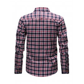 Men's Heavy-Duty Plaid Long Sleeve Dress Shirt - Winter Warmth Collar & Chest Pocket Button, Blue/White/Black/Brown Checkered Pattern, Loose Fit Casual & Formal Button-Up Coat Jacket-like Blazer (Machine Washable)