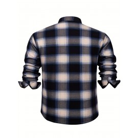 Autumn and Winter Thickened Fleece-Lined Men's Classic Outdoor Casual Home Office Wrinkle-Resistant Plaid Shirt with Multiple Pockets