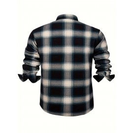Autumn and Winter Thickened Fleece-Lined Men's Classic Outdoor Casual Home Office Wrinkle-Resistant Plaid Shirt with Multiple Pockets