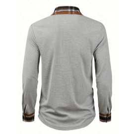 Men's Textured Waffle Knit Button-Up Long Sleeve Outdoor Casual Shirt, Breathable Fabric, Machine Washable, Suitable for Outdoors, Festivals & Office Wear, Multi-Purpose Clothing, Quality Material, Lightweight, Durable Structure, Trendy Men's Fashion