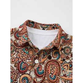 Fashion Apparel, Paisley Pattern Embroidery Craftsmanship Unisex Casual Slim Fit Long-Sleeve Shirt for All Seasons and Gift-Giving