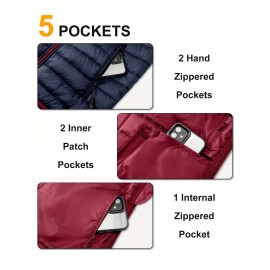 [Windproof Vest] Lightweight High Quality 33,000ft Men's Windproof Insulated Vest | Packable Stand Collar Sleeveless Jacket for Golf Running Tennis, Machine Washable Nylon-Lined Winter Outerwear, Casual Winter Wear