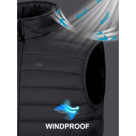 [Windproof Vest] Lightweight High Quality 33,000ft Men's Windproof Insulated Vest | Packable Stand Collar Sleeveless Jacket for Golf Running Tennis, Machine Washable Nylon-Lined Winter Outerwear, Casual Winter Wear