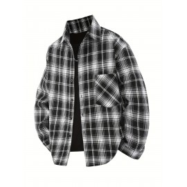 3pcs Men'S Scandinavian Vintage Plaid Shirt Set - Loose Fit, Breathable Rayon, Long Sleeve with Button-Up Design, Perfect for Fall & Spring Casual Wear, Casual Wear Shirts|Vintage Plaid Shirt|Asymmetrical Hemline, Thick