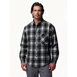 3pcs Men'S Scandinavian Vintage Plaid Shirt Set - Loose Fit, Breathable Rayon, Long Sleeve with Button-Up Design, Perfect for Fall & Spring Casual Wear, Casual Wear Shirts|Vintage Plaid Shirt|Asymmetrical Hemline, Thick