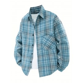 3pcs Men'S Scandinavian Vintage Plaid Shirt Set - Loose Fit, Breathable Rayon, Long Sleeve with Button-Up Design, Perfect for Fall & Spring Casual Wear, Casual Wear Shirts|Vintage Plaid Shirt|Asymmetrical Hemline, Thick