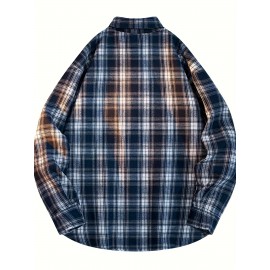 3pcs Men'S Scandinavian Vintage Plaid Shirt Set - Loose Fit, Breathable Rayon, Long Sleeve with Button-Up Design, Perfect for Fall & Spring Casual Wear, Casual Wear Shirts|Vintage Plaid Shirt|Asymmetrical Hemline, Thick