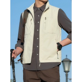 6801 Multi-Pocket Outdoor Vest - Sleeveless Stand Collar Casual Hiking & Travel Vest with Multiple Pockets, Durable Non-Stretch Fabric, All-Season Use, Hand Washable, Hiking Gear, Secure Zipper Closure