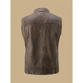 [Vintage Style Vest] Lightweight Vintage-Style Men's Vest | Zipper, Stand Collar, Chest Pockets | Casual Streetwear Outerwear for All Seasons
