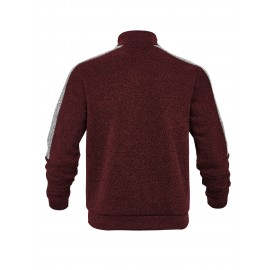 [Men's Color-Block Jacket] Color-Block Men's Knit Zip-Up Jacket | Regular Fit, Contrast Collar, Striped Design, Full-Zip Front, Ribbed Cuffs, Durable Fabric, Everyday Comfort Wear, Casual Outerwear