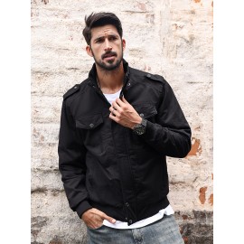 Men's Winter Fleece-Lined Cargo Jacket - Windproof Stand Collar Zipper Jacket with Ribbed Cuffs, Multi-Pockets & Soft Shell for Fall Winter Daily Wear, Outdoor Hiking Camping