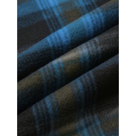 Men's Sherpa-Lined Full-Zip Hooded Jacket - Plaid Flannel Winter Coat with Turquoise/Black/White/Gray Plaid, Machine Washable, Full-Zip Front & Pockets - Casual Outdoor & Everyday Cold Weather Outerwear (Regular Fit)