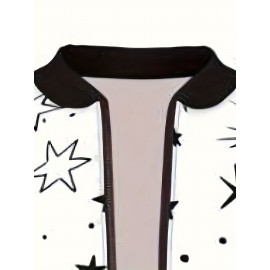 Men's Sporty Starry Sky Print Jacket - Polyester, Zip-Up Baseball Collar with Pockets, Machine Washable - Perfect for Spring/Fall