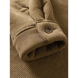 [Heavyweight Winter Jacket] Winter Heavyweight Men's Jacket | Corduroy Texture, Fleece Lining, Flip Collar, Double Pockets, Single-Button Closure, Machine Washable Polyester, Regular Fit Casual Outerwear