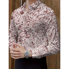 [Elegant Style] Men's Formal Dress Shirt - Sleek White with Modern Black & Gray Abstract Print, Polyester Blend, Non-Stretch, Button-Up with Lapel Collar, Ideal for All Seasons, Formal Attire|Classic Buttonup|Sleek Tailored Fit