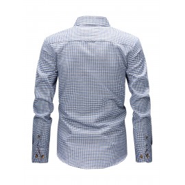 Men's Heavy-Duty Plaid Long Sleeve Dress Shirt - Winter Warmth Collar & Chest Pocket Button, Blue/White/Black/Brown Checkered Pattern, Loose Fit Casual & Formal Button-Up Coat Jacket-like Blazer (Machine Washable)