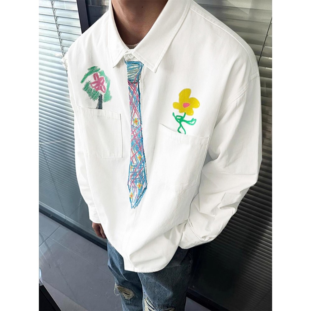 INCERUN Men Lapel Collar Long Sleeve Shirts Floral Printed Casual Blouse