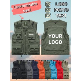 Men's Custom Logo Tactical Vest with ized Logo Printing - Heavy-Duty Multi-Pocket -Grade Vests for Outdoor,, - All-Season Wear (, MOLLE System Compatible, Durable Vest) - Add Your Logo